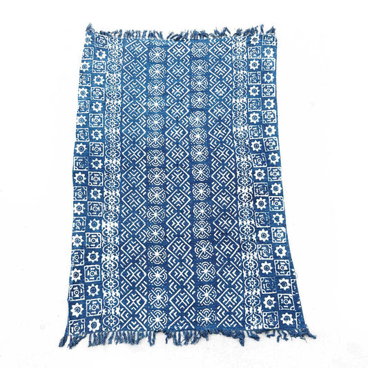 Couverture indigo faite main - 170 x 120 cm - Rayures Desi