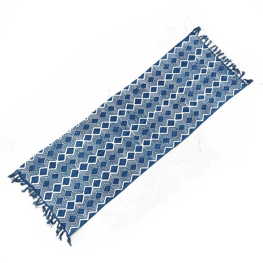 Tapis de couloir indigo fait main - 170 x 60 cm - Motif Heerak