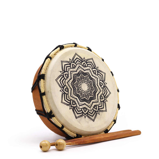 Tambour chamanique Mandala avec maillet - 20 cm