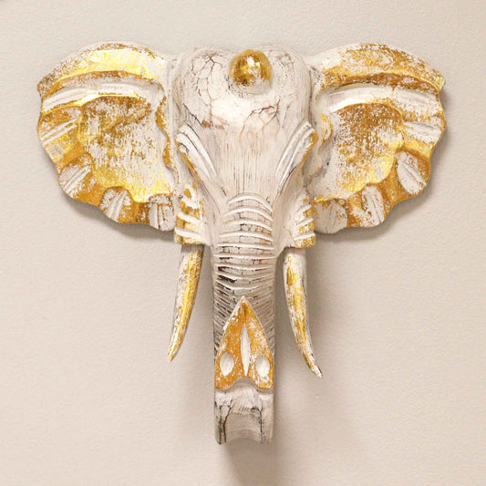 Grande tête d'éléphant - Or et blanc