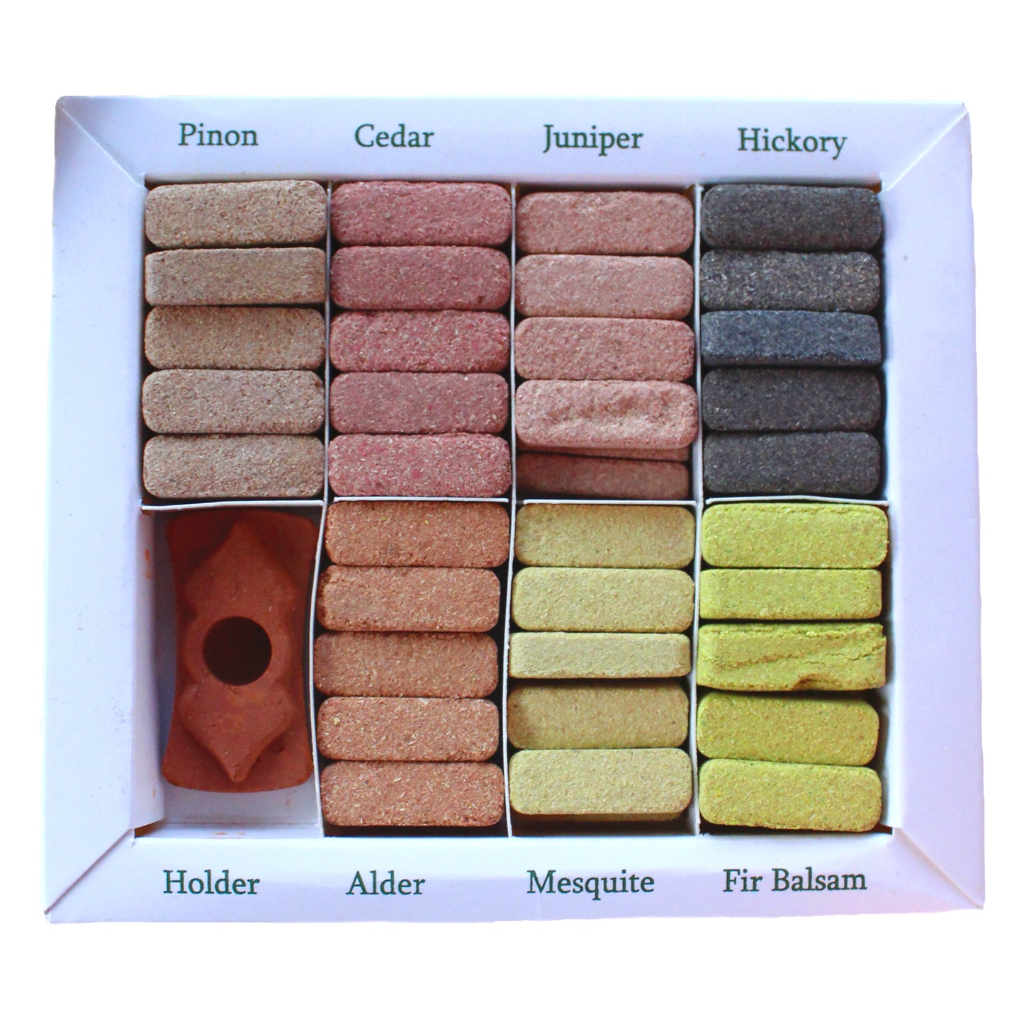 Coffret de 70 briques d'encens et brûleur - 7 encens himalayens terreux