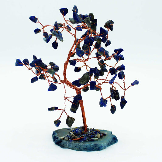 Grand arbre à pierres précieuses : Sodalite sur base d'agate bleue (100 pierres)