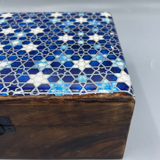 Grande boîte en céramique émaillée - 20 x 15 x 7,5 cm - Étoiles bleues