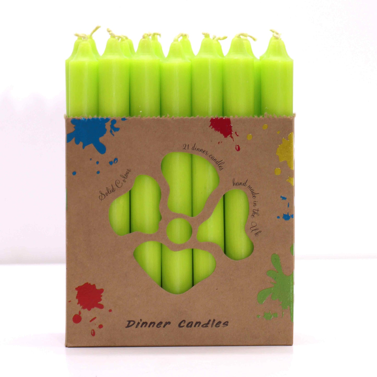 Lot de 21 bougies de table de couleur unie - Vert citron rustique