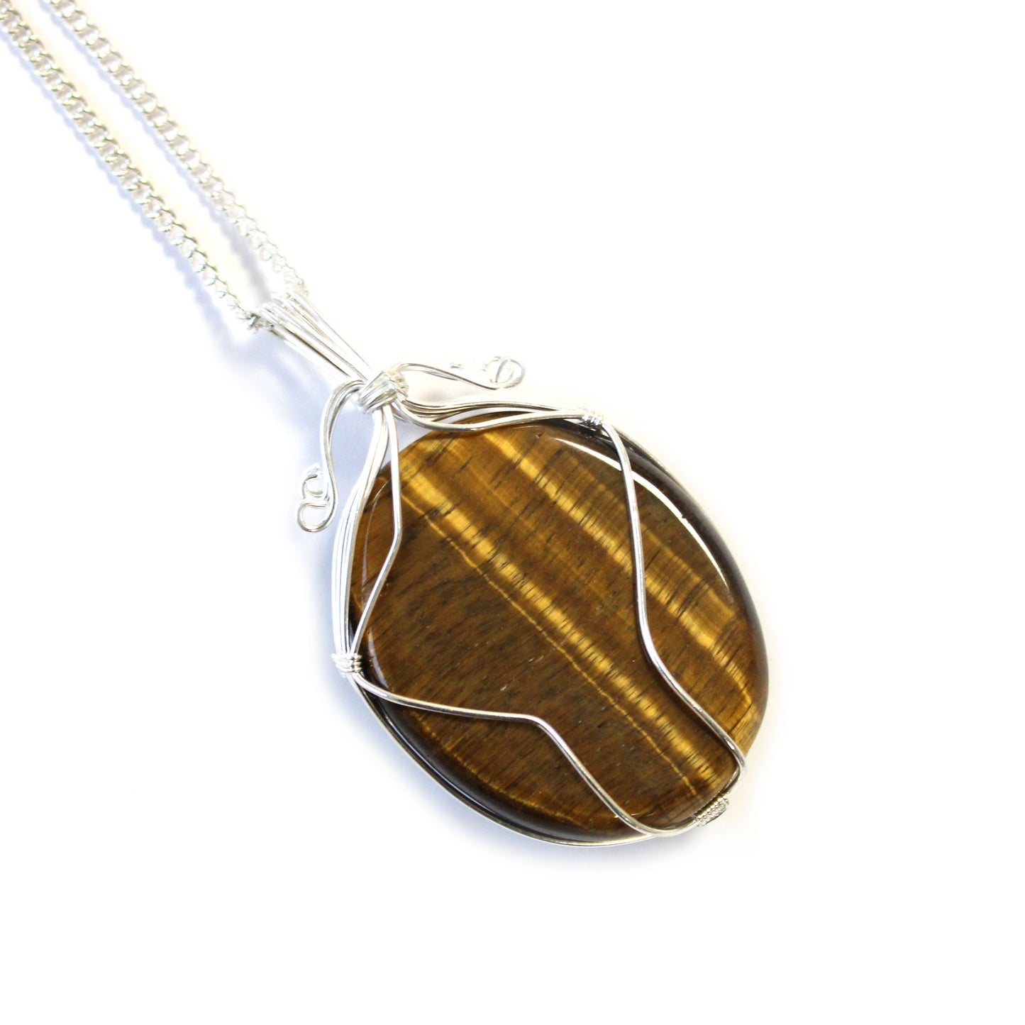 Collier en pierres précieuses enveloppées en cascade - Œil de tigre brut