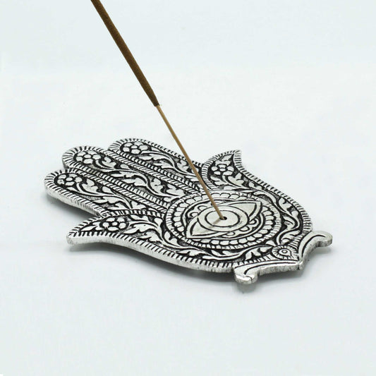 Porte-encens Hamsa en aluminium poli 14 cm
