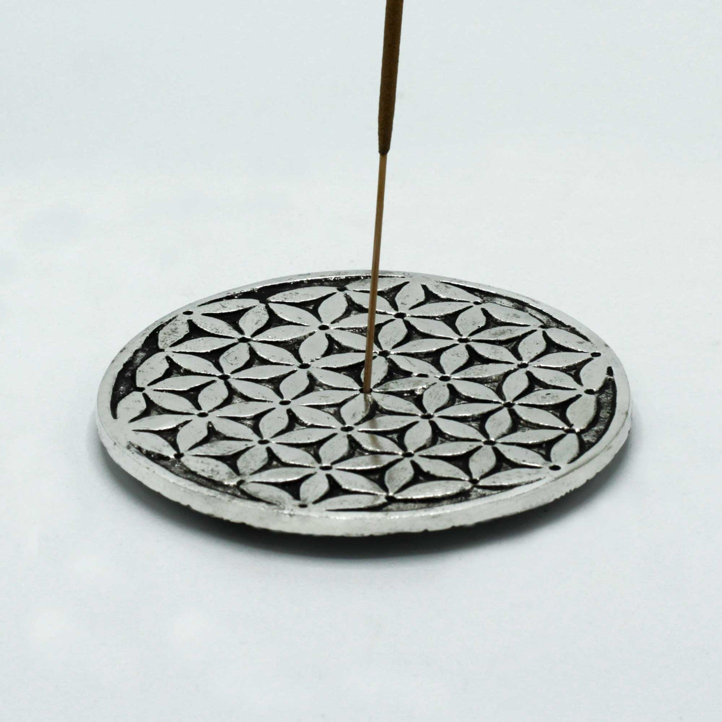 Porte-encens Fleur de Vie en aluminium poli 11 cm