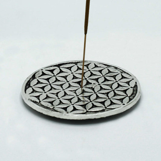 Porte-encens Fleur de Vie en aluminium poli 11 cm