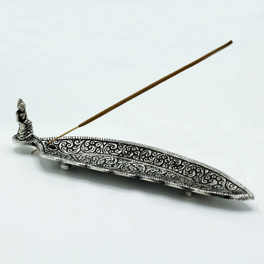 Porte-encens long Bouddha en aluminium poli 23 cm