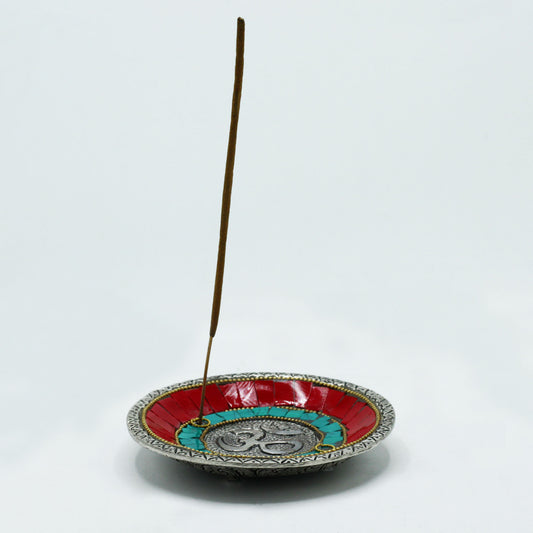 Support de cône et de tige décoratif tibétain Om Plate