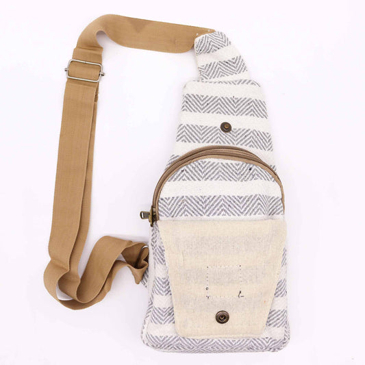 Sac bandoulière en coton naturel - Gris et blanc