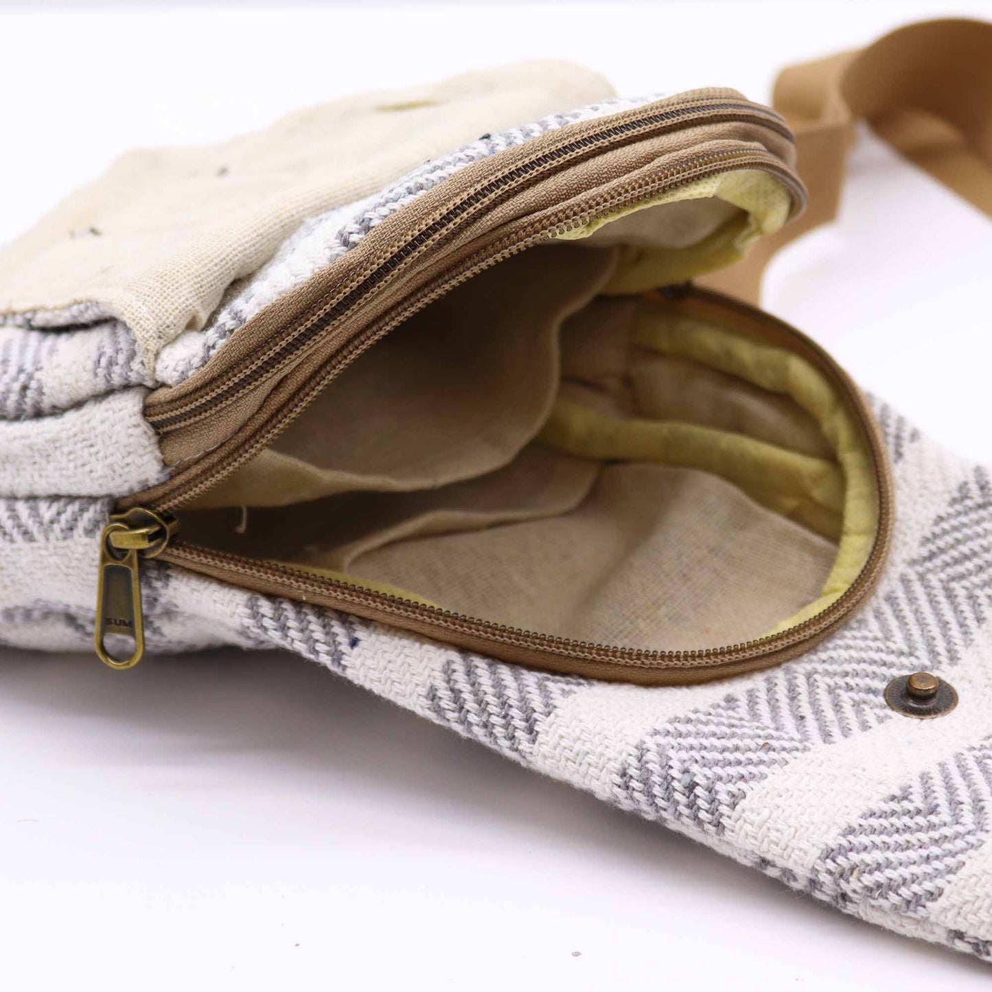 Sac bandoulière en coton naturel - Gris et blanc