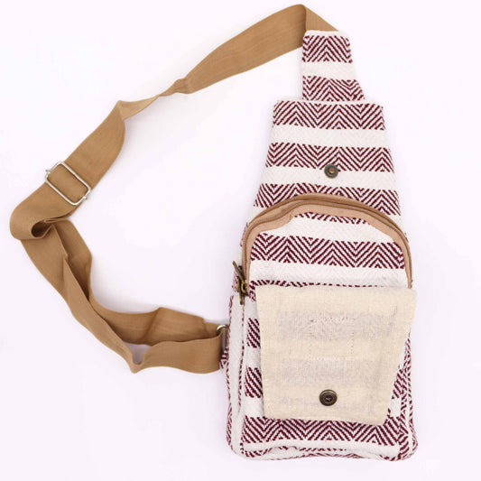 Sac bandoulière en coton naturel - Bordeaux et blanc