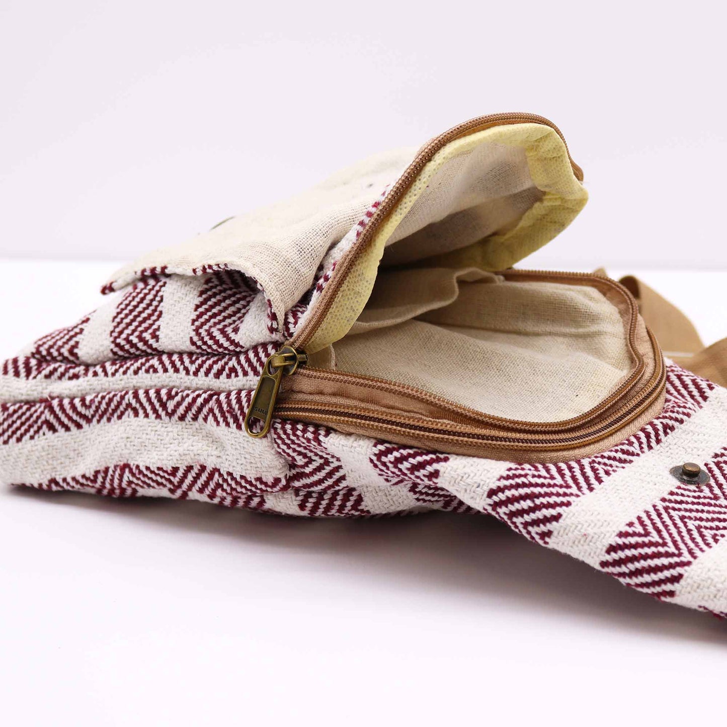 Sac bandoulière en coton naturel - Bordeaux et blanc