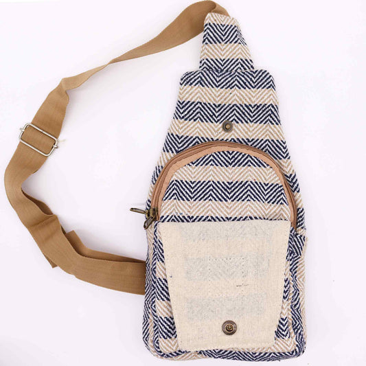 Sac bandoulière en coton naturel - Marron clair et bleu marine
