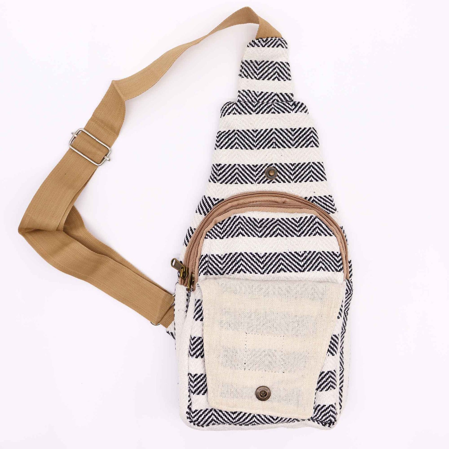 Sac bandoulière en coton naturel - Noir et blanc