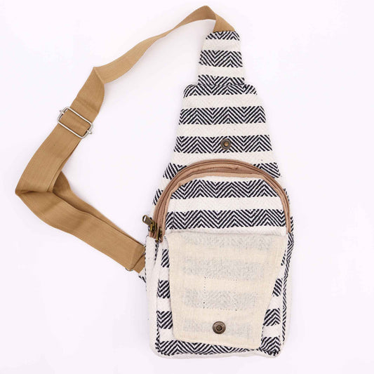 Sac bandoulière en coton naturel - Noir et blanc