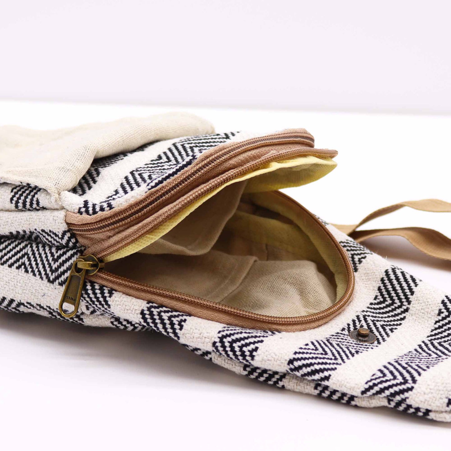 Sac bandoulière en coton naturel - Noir et blanc