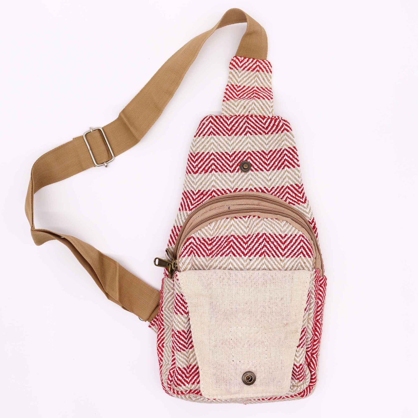 Sac bandoulière en coton naturel - Marron clair et rose