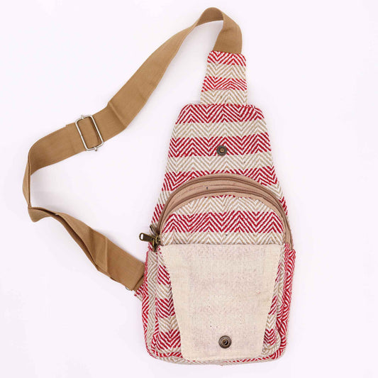 Sac bandoulière en coton naturel - Marron clair et rose