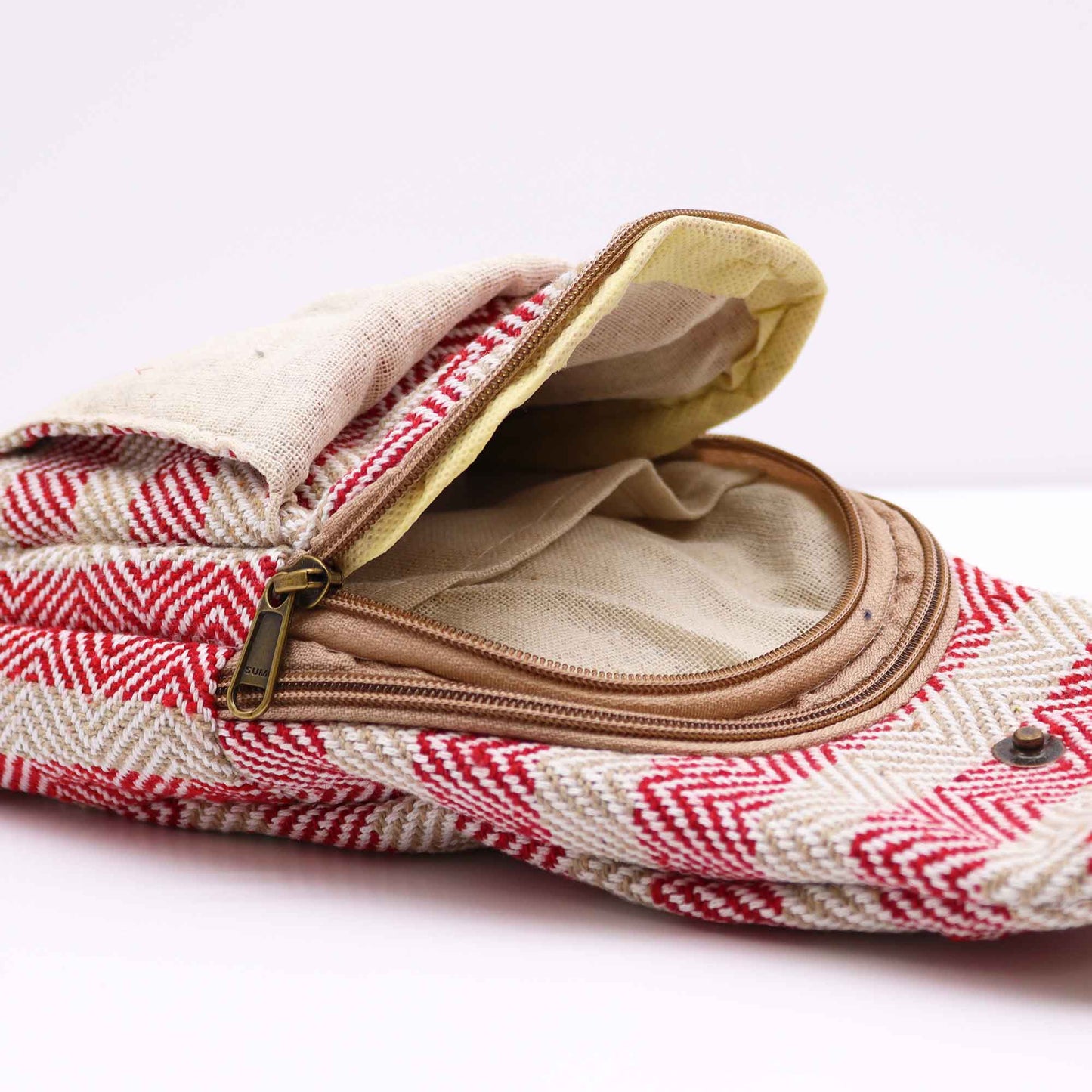 Sac bandoulière en coton naturel - Marron clair et rose