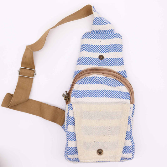 Sac bandoulière en coton naturel - Bleu et blanc