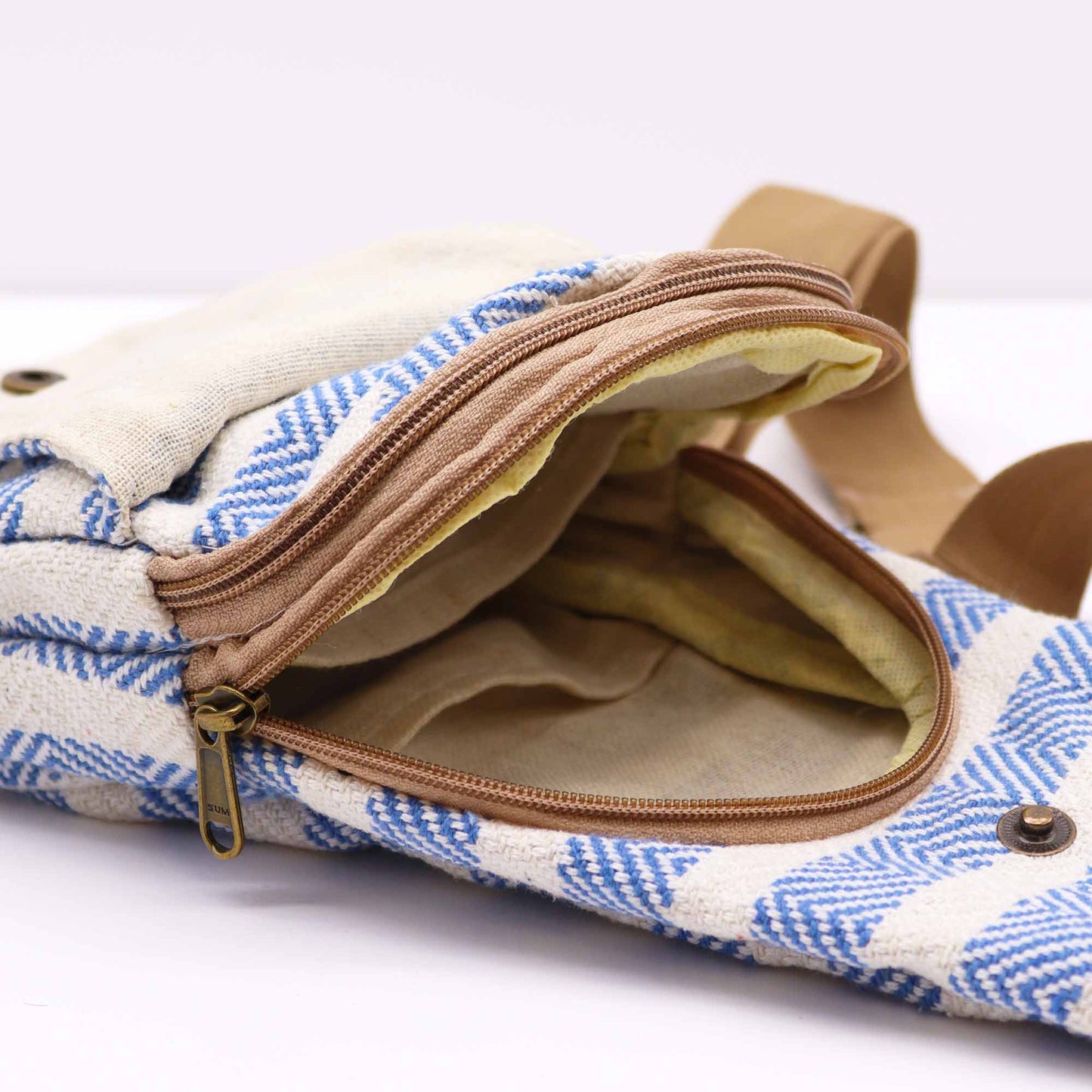 Sac bandoulière en coton naturel - Bleu et blanc