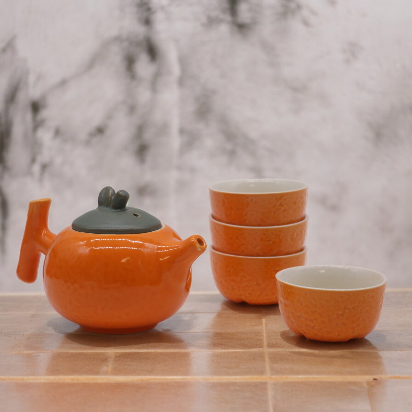Service à thé - Orange - Théière et quatre tasses