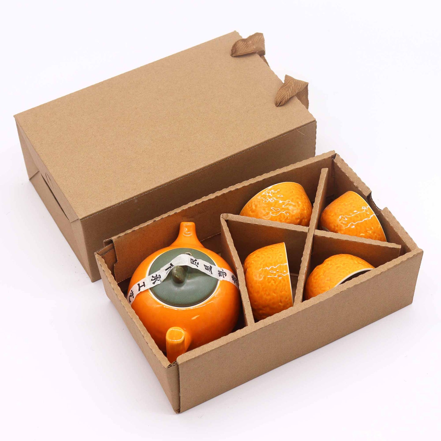 Service à thé - Orange - Théière et quatre tasses