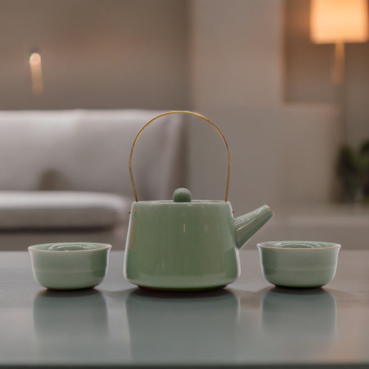 Service à thé - Vert - Théière et deux tasses