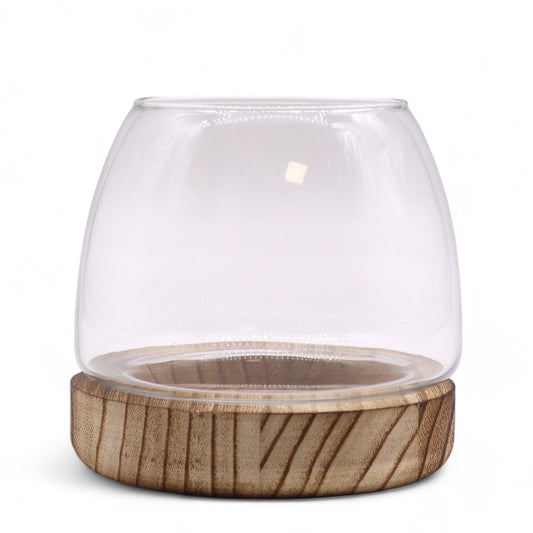 Petit Terrarium en Bois de Tung Naturel - 13x13cm