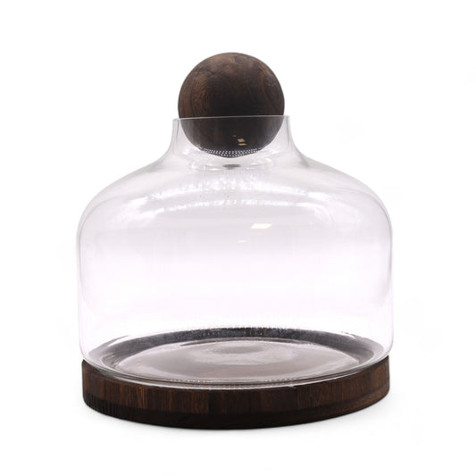 Terrarium extra large en bois de tung foncé avec couvercle sphérique - 23 x 23 cm