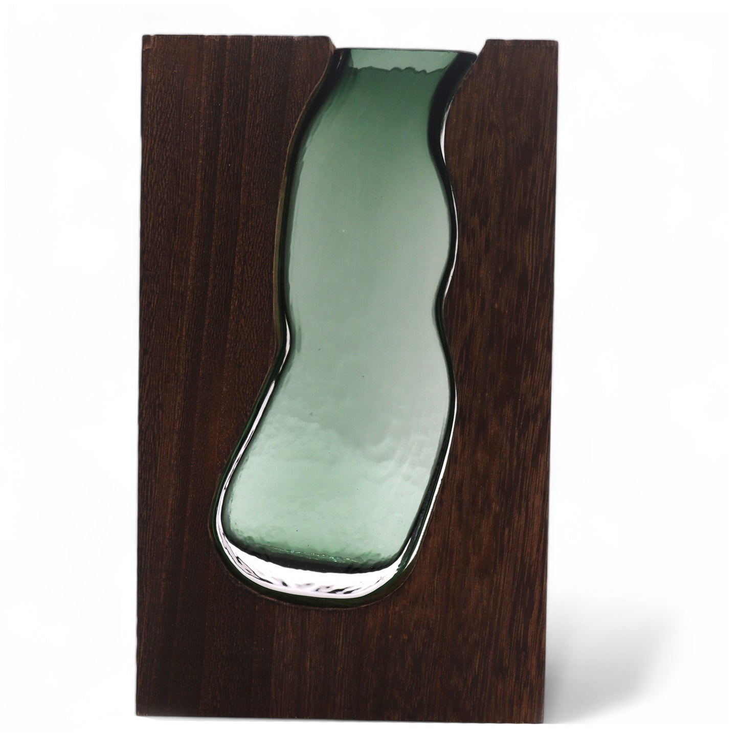 Grand vase en verre / Terrarium en bois de tung foncé - 18 x 5 x 32 cm