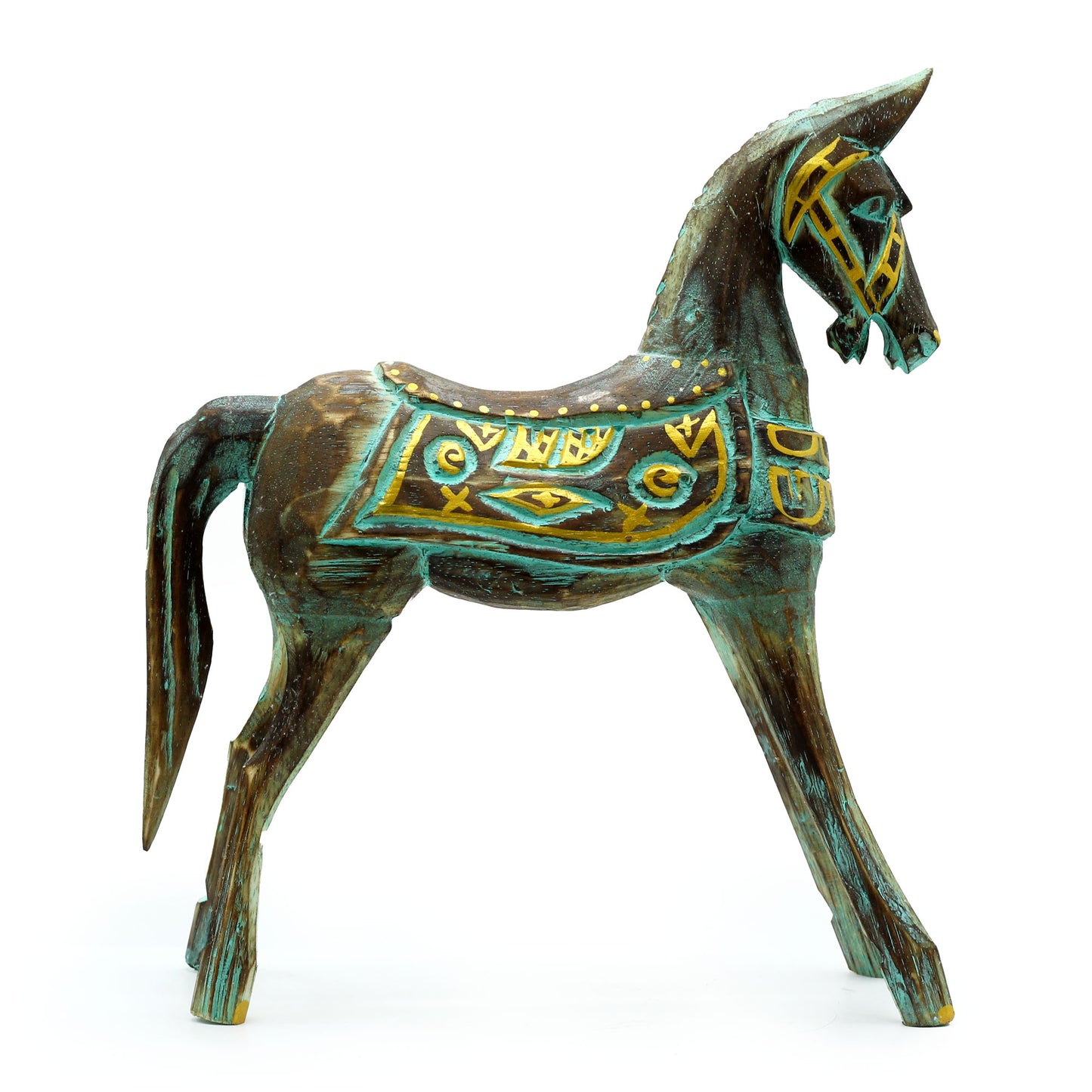 Grand cheval en or et turquoise 32 cm