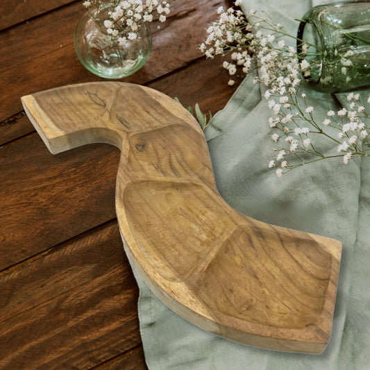 Bol en bois de teck - Forme de serpent (environ 55 cm)