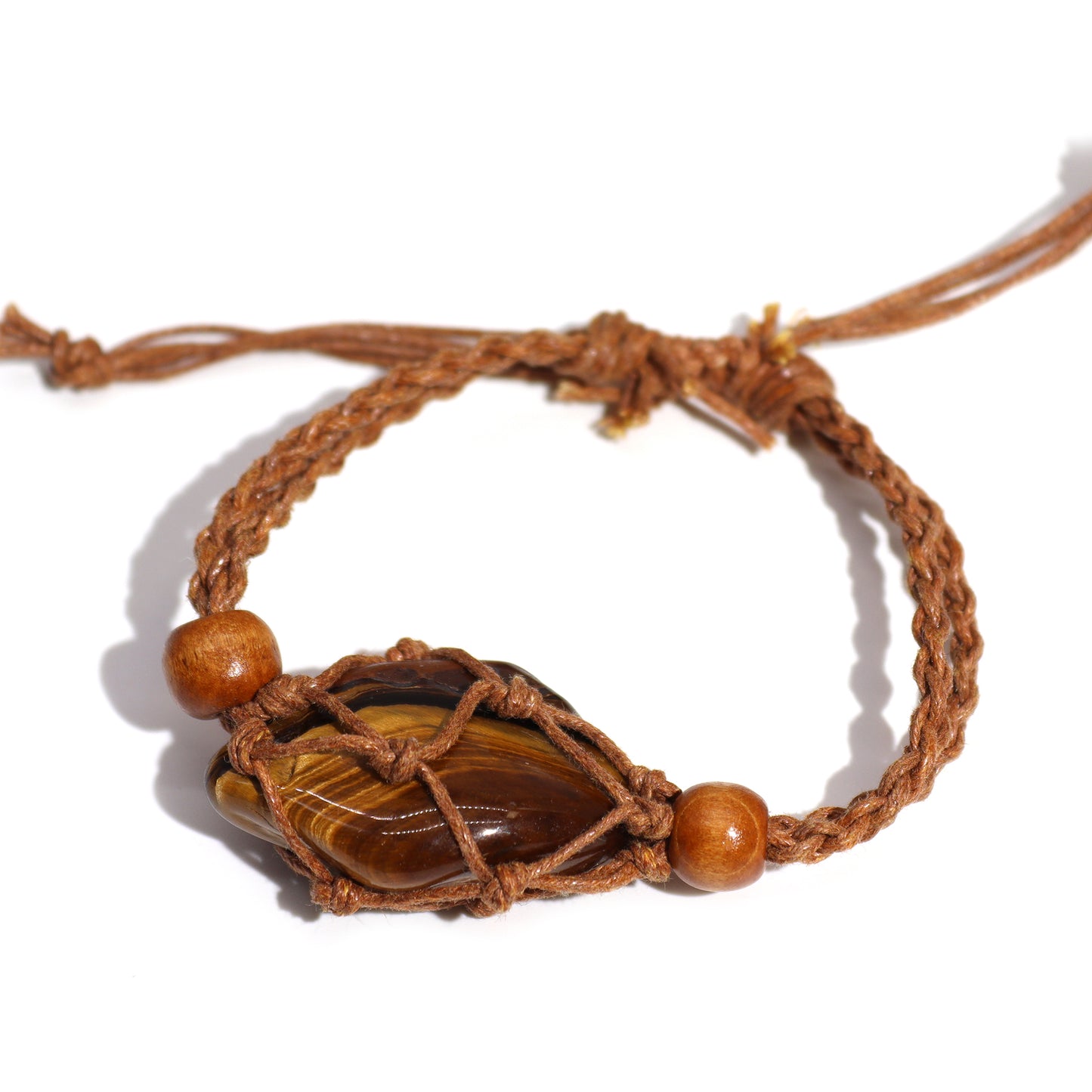 Bracelet en macramé et pierres précieuses 20-28 cm - Marron