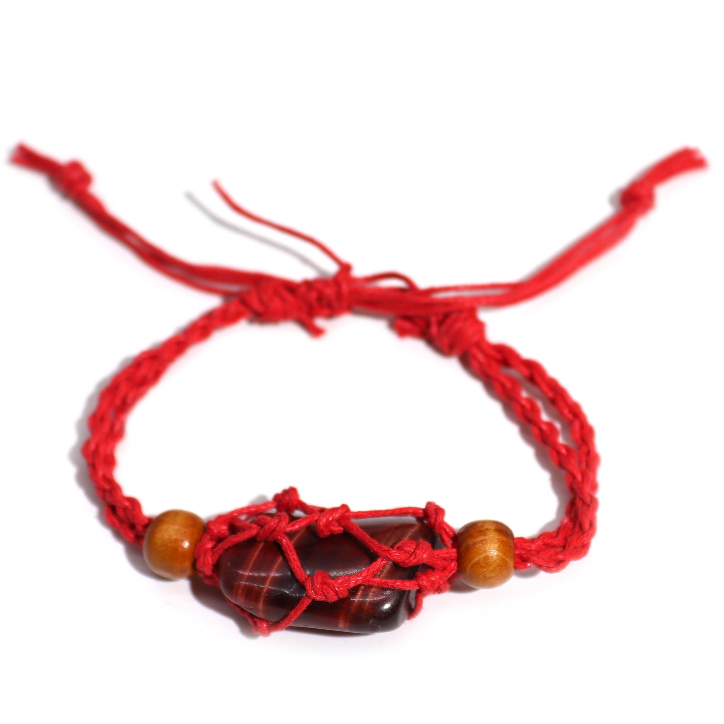Bracelet en macramé et pierres précieuses 20-28 cm - Rouge
