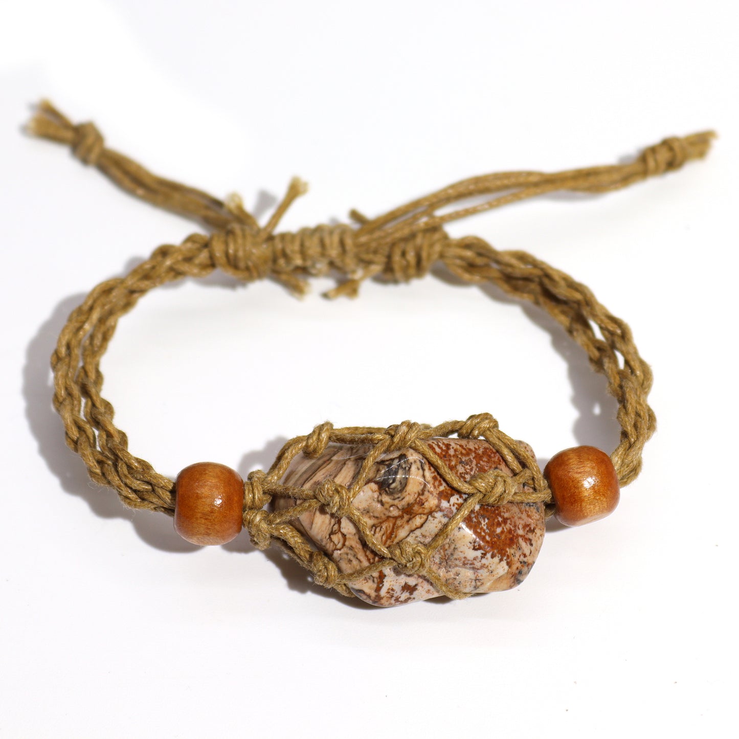 Bracelet en macramé et pierres précieuses 20-28 cm - Sable