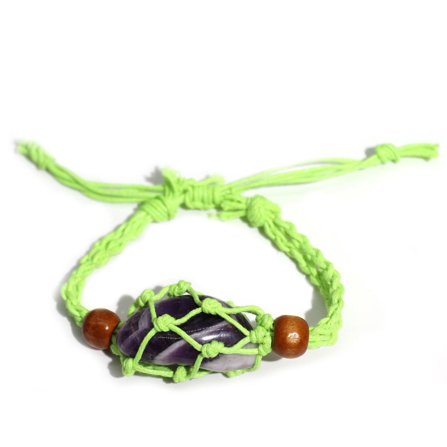 Bracelet en macramé et pierres précieuses 20-28 cm - Vert
