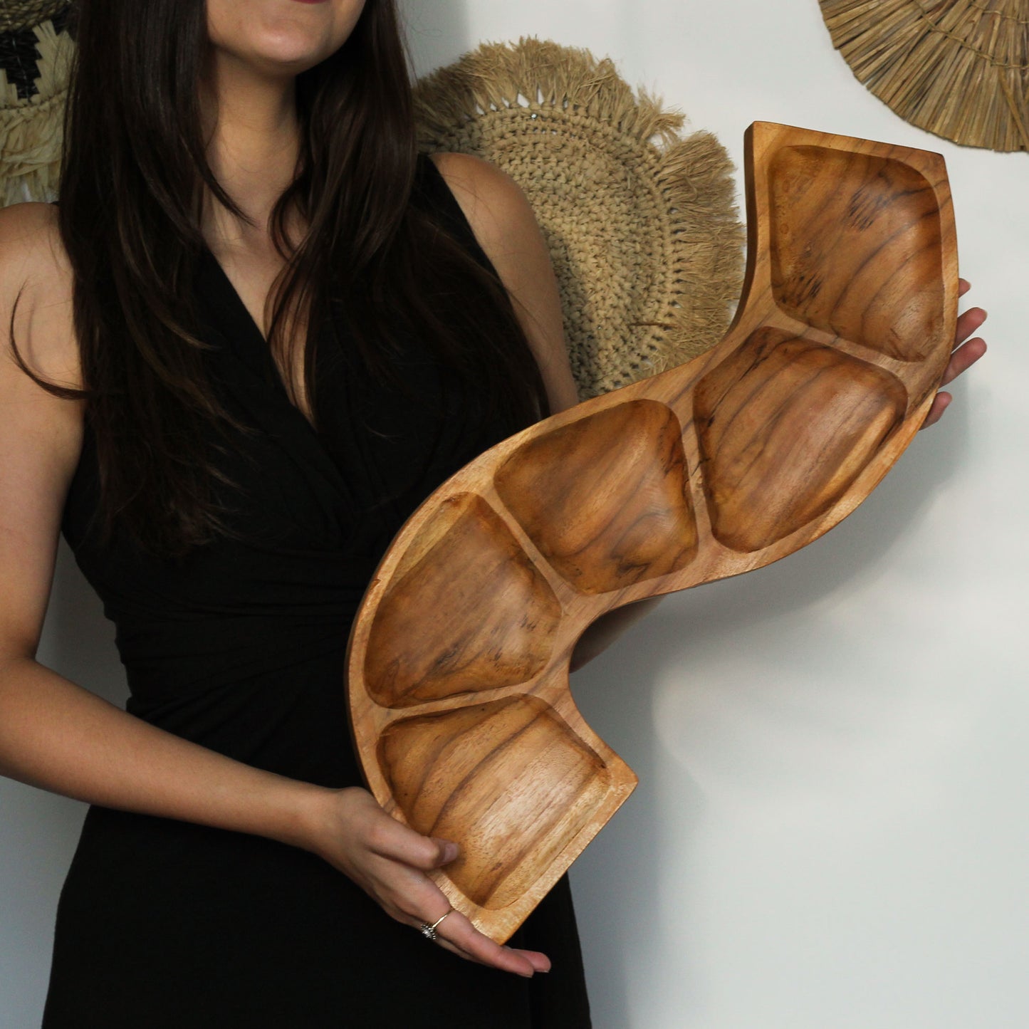 Bol en bois de teck - Forme de serpent (environ 55 cm)