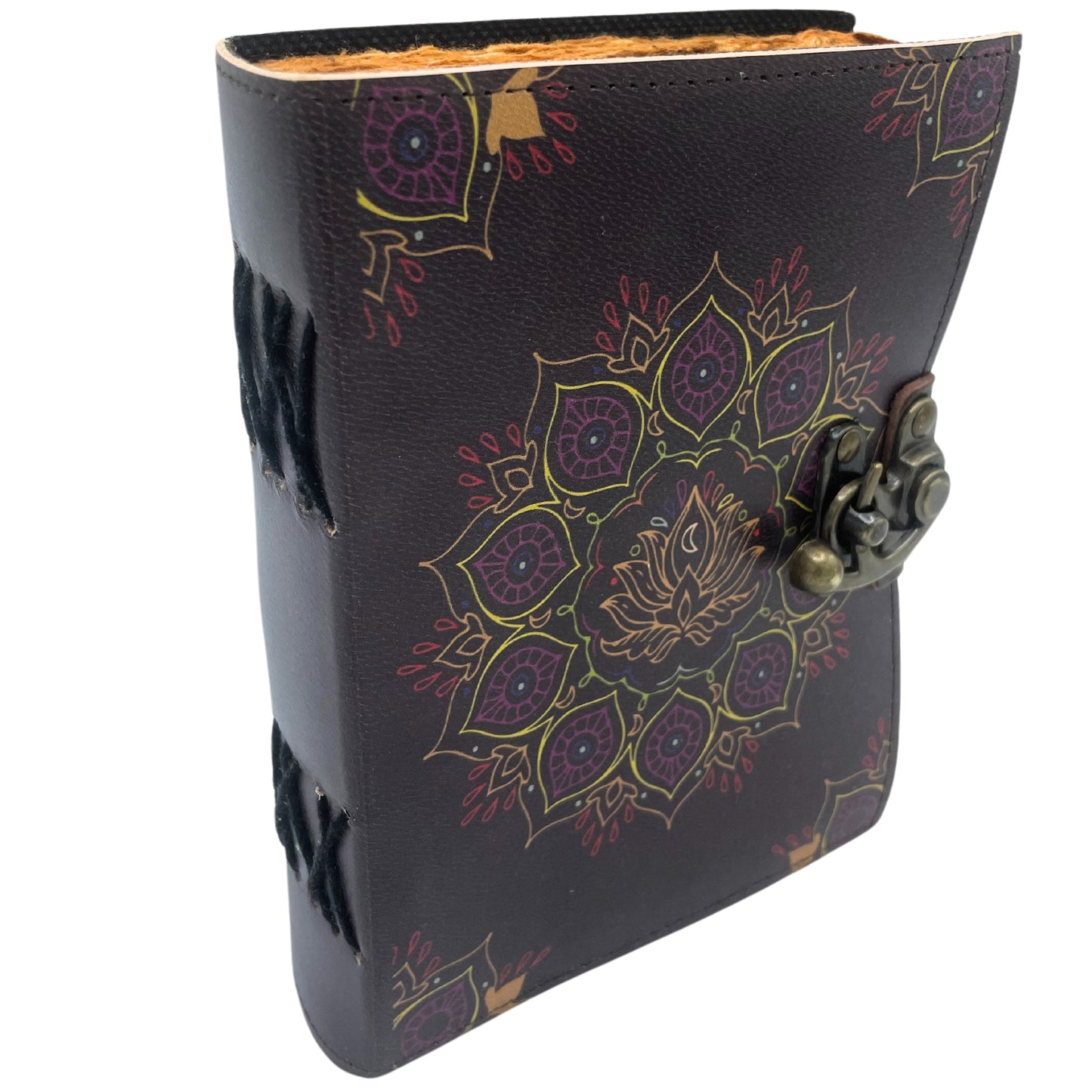 Carnet en cuir - Fleur de lotus - 12,5 x 17,5 cm
