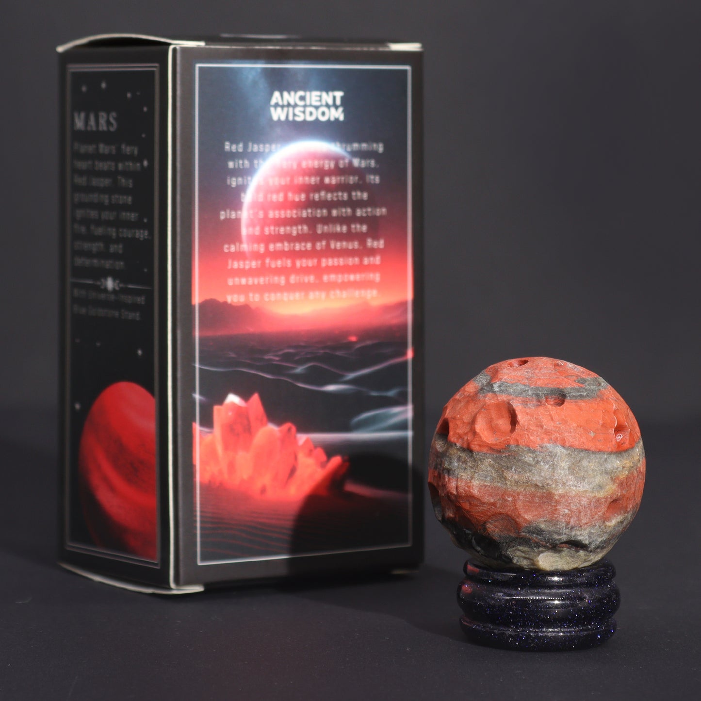 1x Planète en jaspe rouge avec support solaire (MARS) - 40 mm
