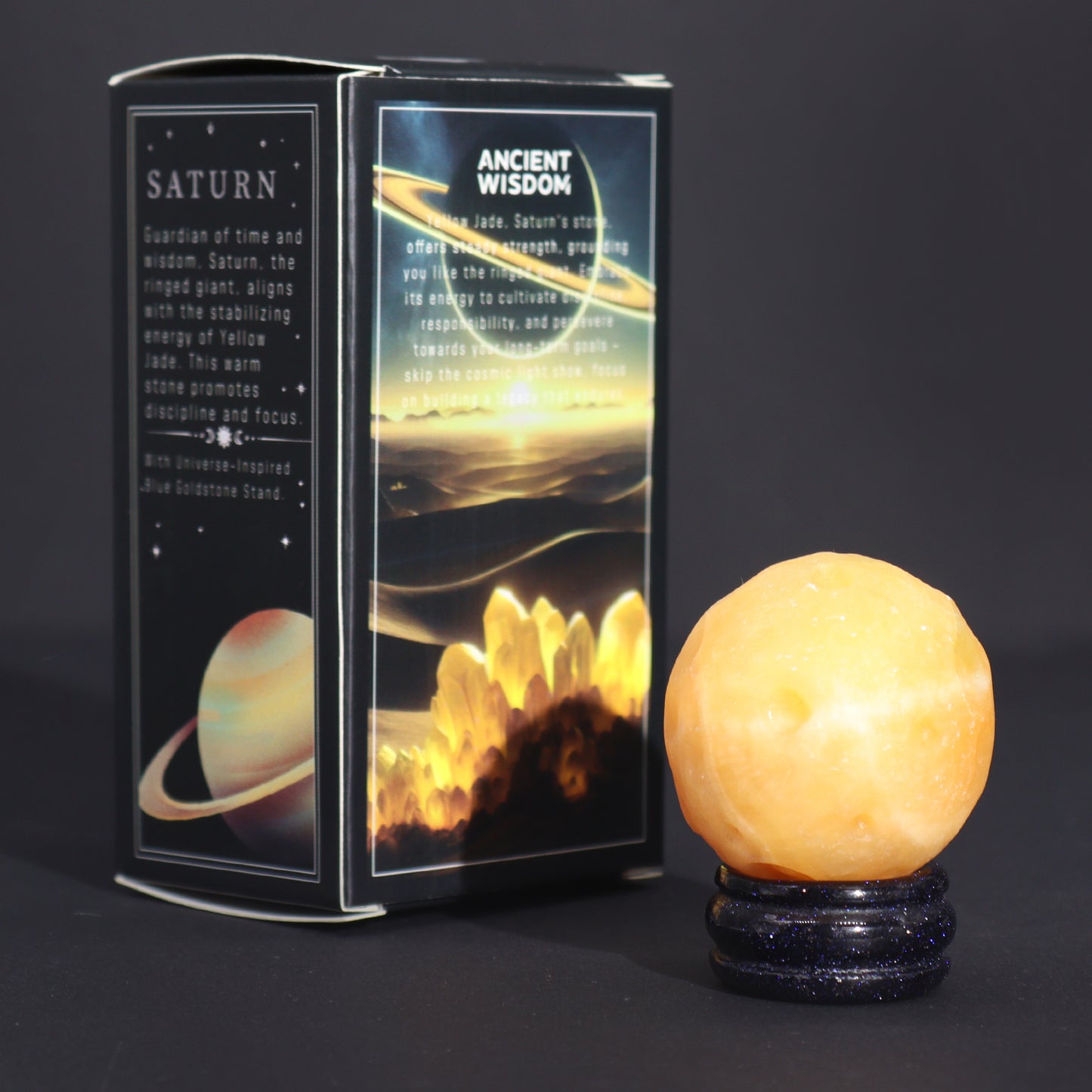 1x Planète de jade jaune avec support solaire (SATURNE) - 40 mm