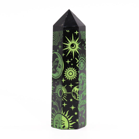 Pointes d'obsidienne noire (environ 60-70 g, 9 cm) - Histoire mystique - Vert