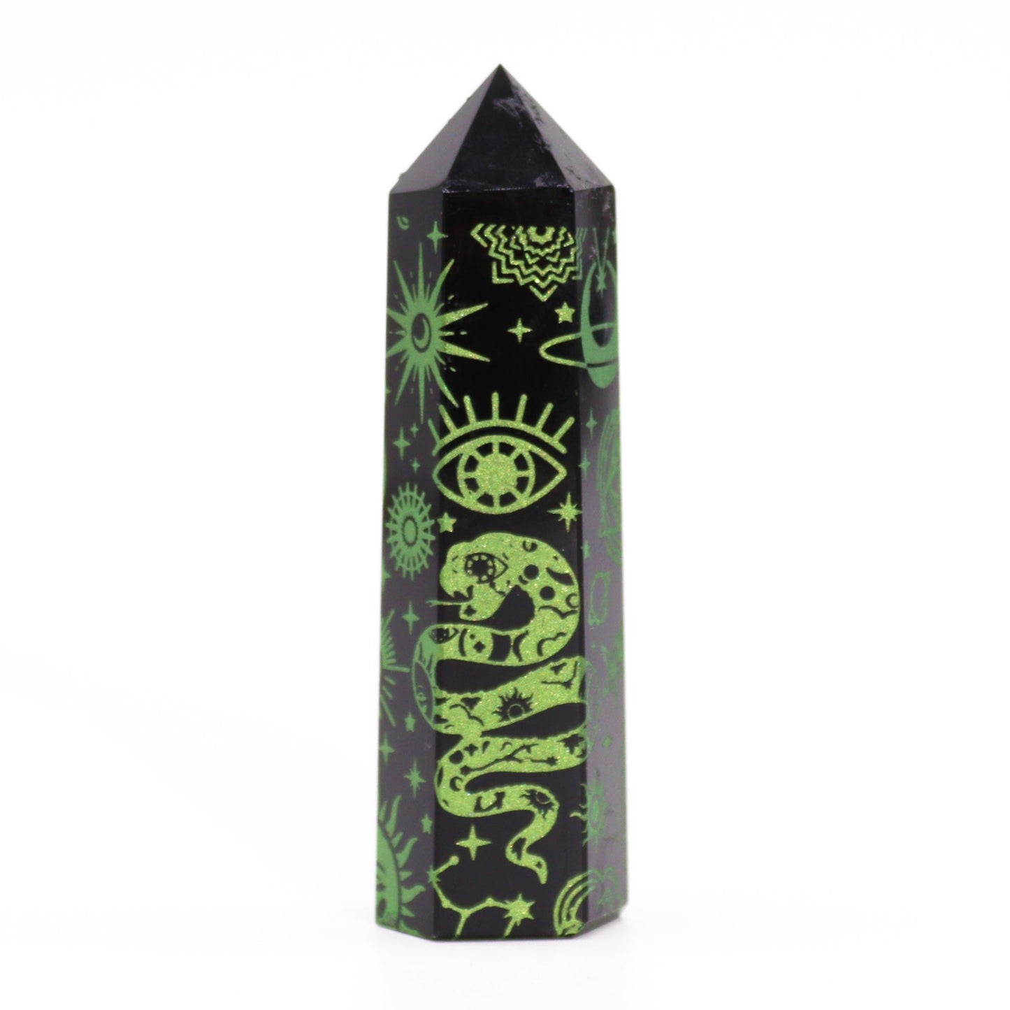 Pointes d'obsidienne noire (environ 60-70 g, 9 cm) - Histoire mystique - Vert