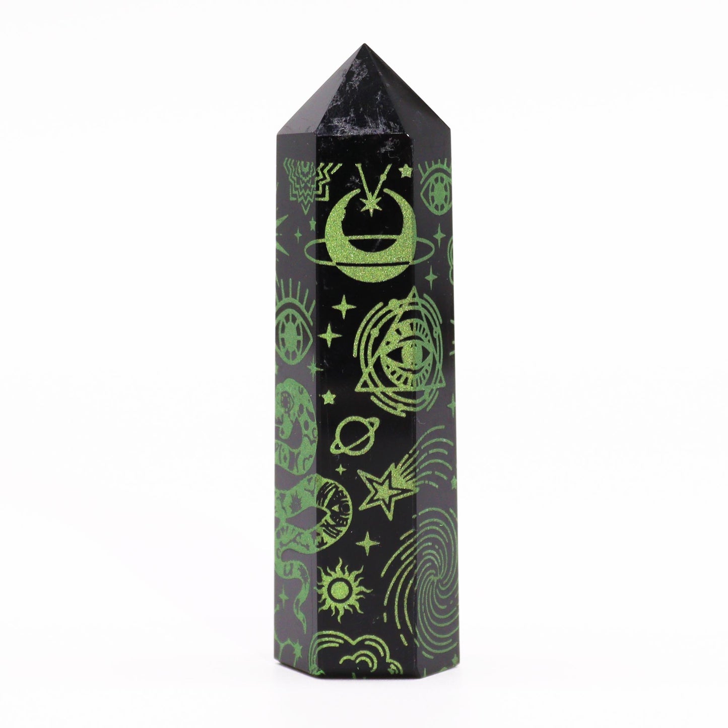 Pointes d'obsidienne noire (environ 60-70 g, 9 cm) - Histoire mystique - Vert