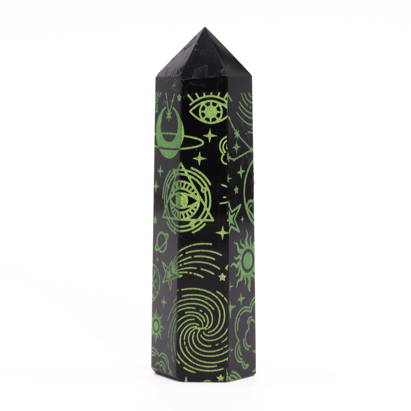 Pointes d'obsidienne noire (environ 60-70 g, 9 cm) - Histoire mystique - Vert
