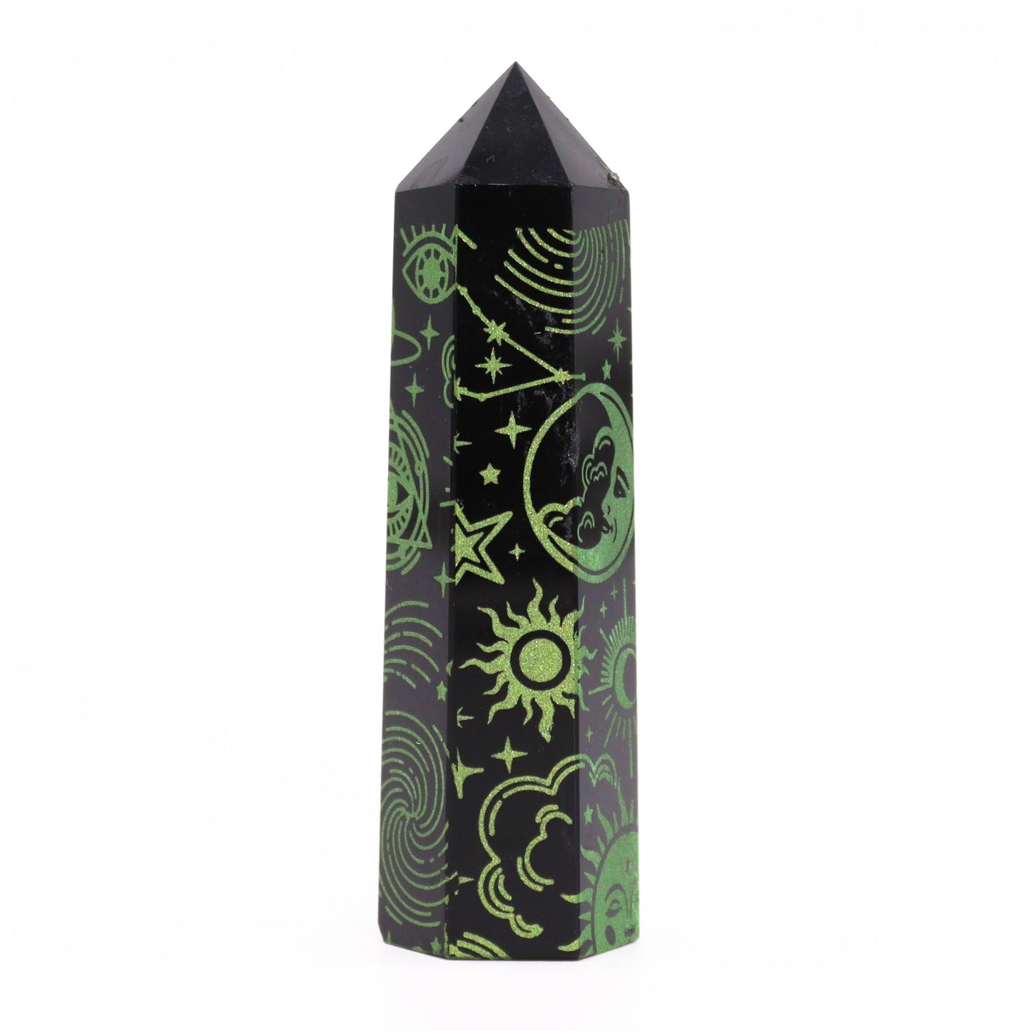Pointes d'obsidienne noire (environ 60-70 g, 9 cm) - Histoire mystique - Vert