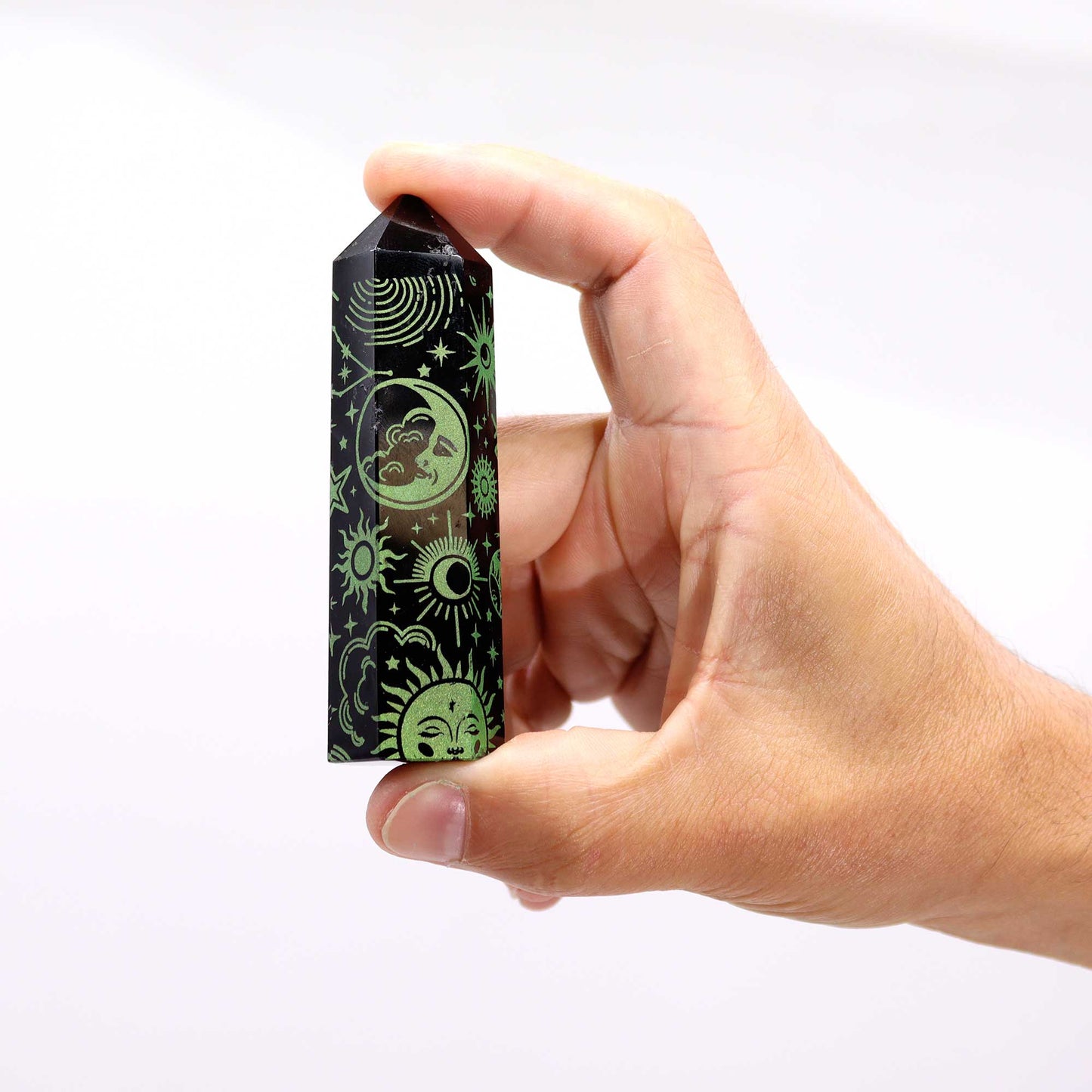 Pointes d'obsidienne noire (environ 60-70 g, 9 cm) - Histoire mystique - Vert