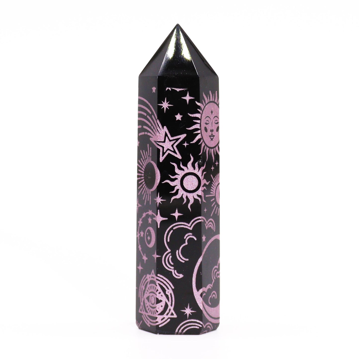 Pointes d'obsidienne noire (environ 60-70 g, 9 cm) - Histoire mystique - Rose